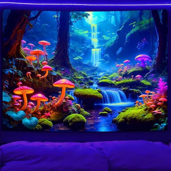 Mushroom-fantasy-forest-glow-in-the-dark-tapestry
