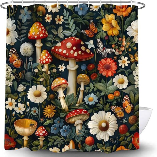 floral-and-mushroom-shower-curtain