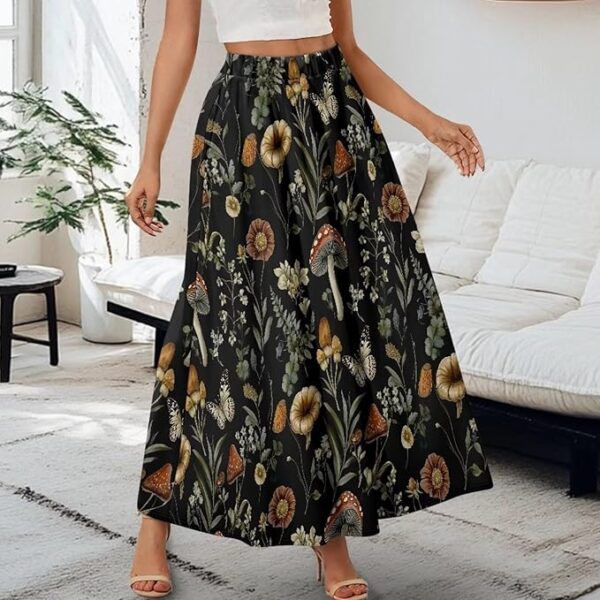 long-black-mushroom-themed skirt