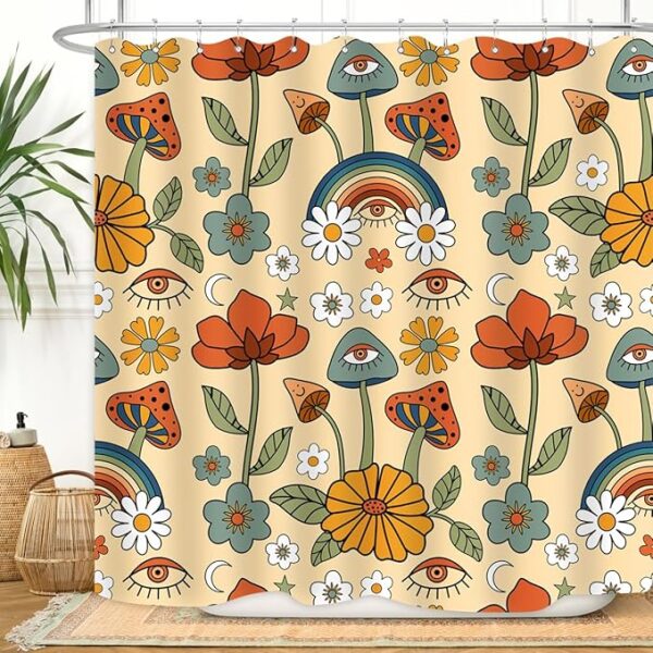 boho-mushroom-themed-shower-curtain