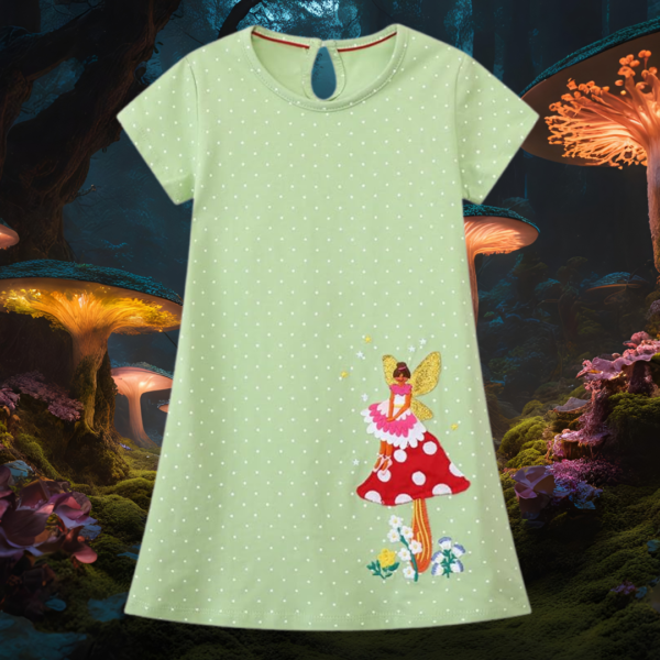 fairy-and-mushroom-kids-short-sleeve-summer-dress