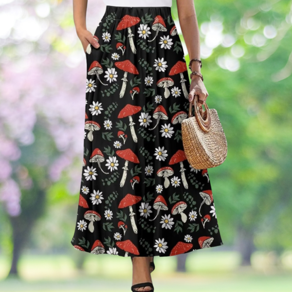 black-mushroom-and-flower-long-skirt